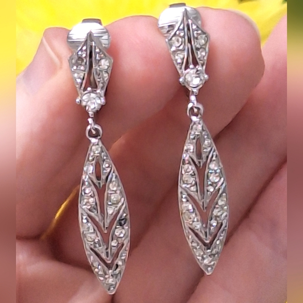 Crystal Dangle Clip Earrings